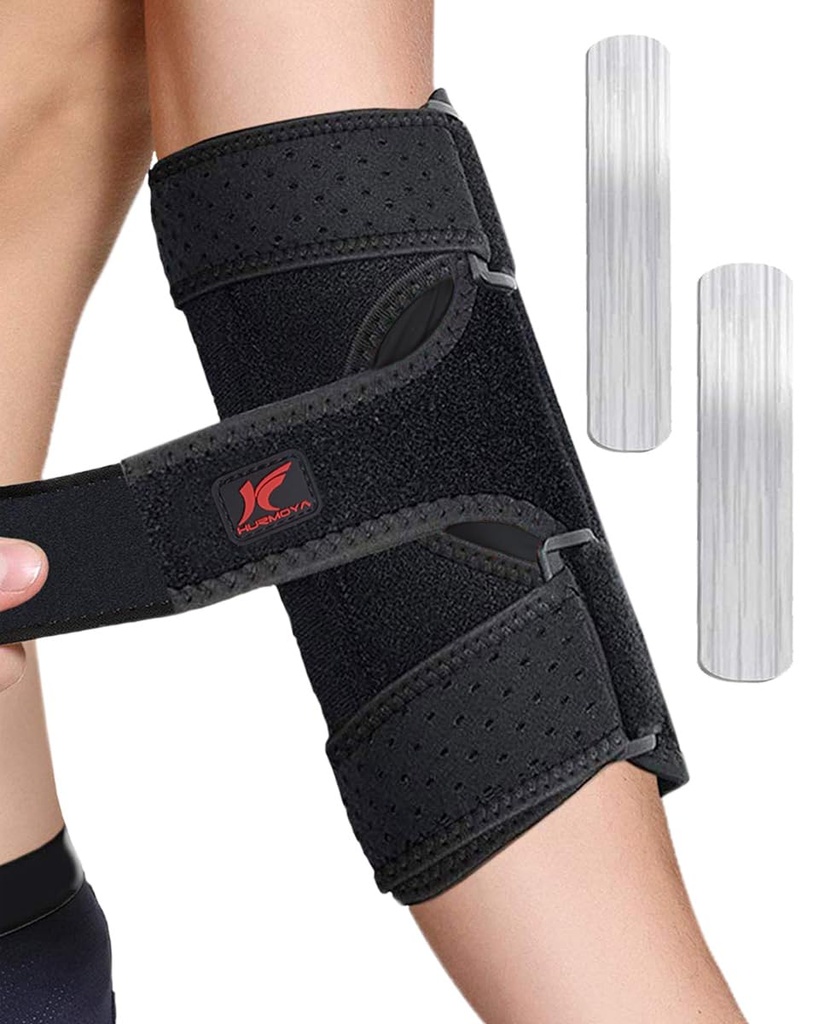 Hurmoya Elbow Brace Comfortable Night Sleep, Cubital Tunnel Syndrome, Ulnar Nerve Entrapment with Compression Sleeve Immobilizer, 2 Removable Metal Splints Pain Relief for Men and Women (M)