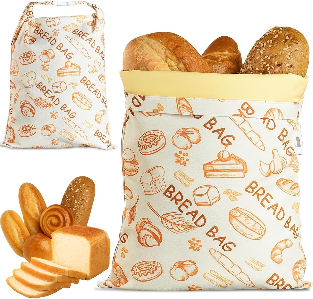 Reusable Linen Beeswax Bread Bags(2 Pack), Beeswax Bread Bags for Homemade Sourdough,Cotton Linen Food Storage Bag, Keeping Fresh and Refrigerable,12x17inch