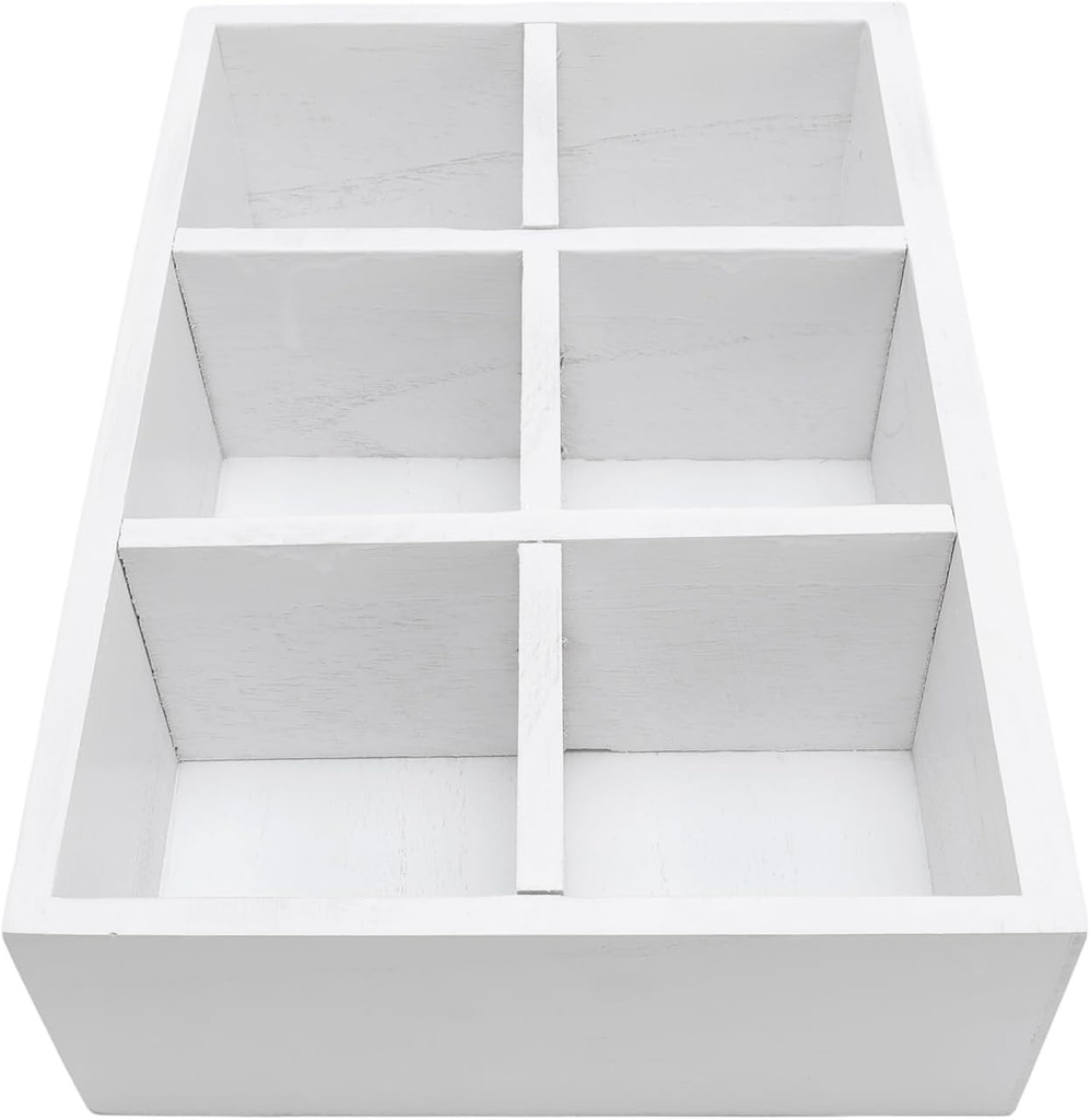 Wood Coffee Station Organizer, Rustic 6 Compartments Storage for Pods Sugar Tea, Farmhouse Countertop Desk Organizer 11.8x8x3.4in