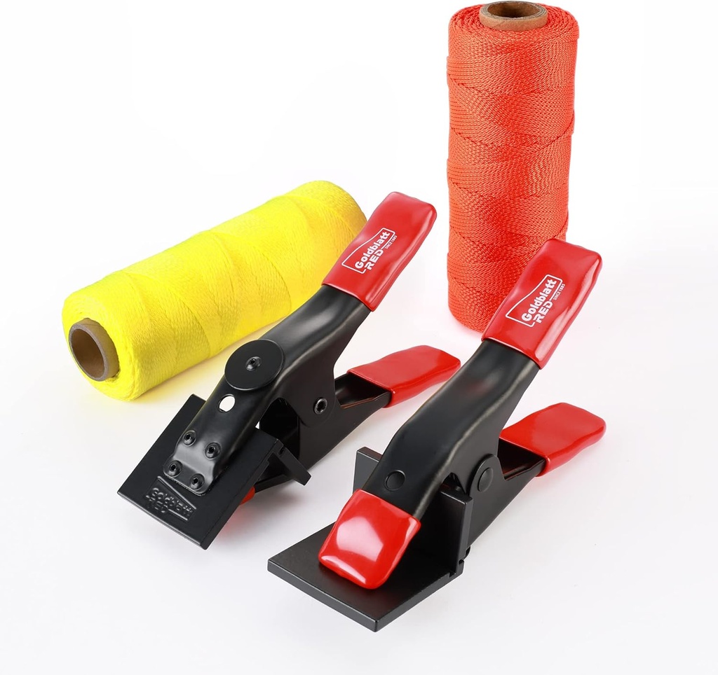 Goldblatt 4 Pieces Mason Line Clamps & Mason Line String Line - Red & Orange Nylon Twine String Rolls, Concrete Tools Set, Construction Masonry Measurement String for A String Level