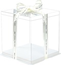 5 Pcs, 12'x12'x11' inch Food Grade Clear Plastic Display Boxes, 29.4 x 29.4 x 25 cm with Ribbon, for Cakes, Bakeries, Desserts, Birthday, Christmas and Thanksgiving