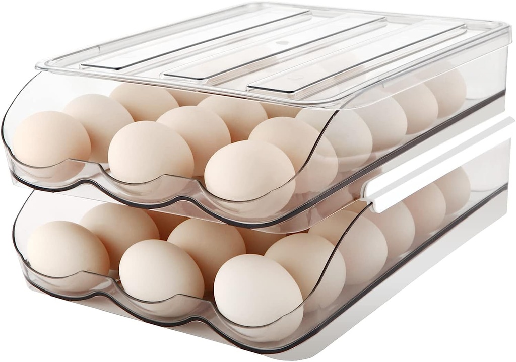Egg Storage Container, Stackable Rolling 18 Egg Tray – Premium Food-Grade Material, Transparent Durable Space-Saving Egg Holder for Refrigerator, Kitchen, Restaurant (2 Set)