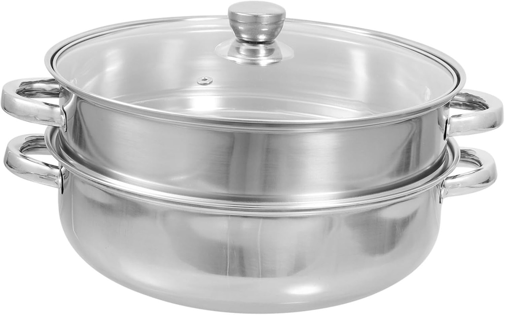 PRETYZOOM Thickened Stainless Steel Double Boiler Pot Soup Pot Lid Included Versatile Food Steamer for Home Restaurant