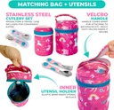 Unicorn Thermo for Hot Food, Insulated Lunch Bag, Stainless Steel Utensil Set. Container for Girls, Kids Hot Lunches, Soup. Wide Mouth Jar, Leakproof Easy Grip, Thermal Vacuum Seal 10 oz 300 ML, Pink