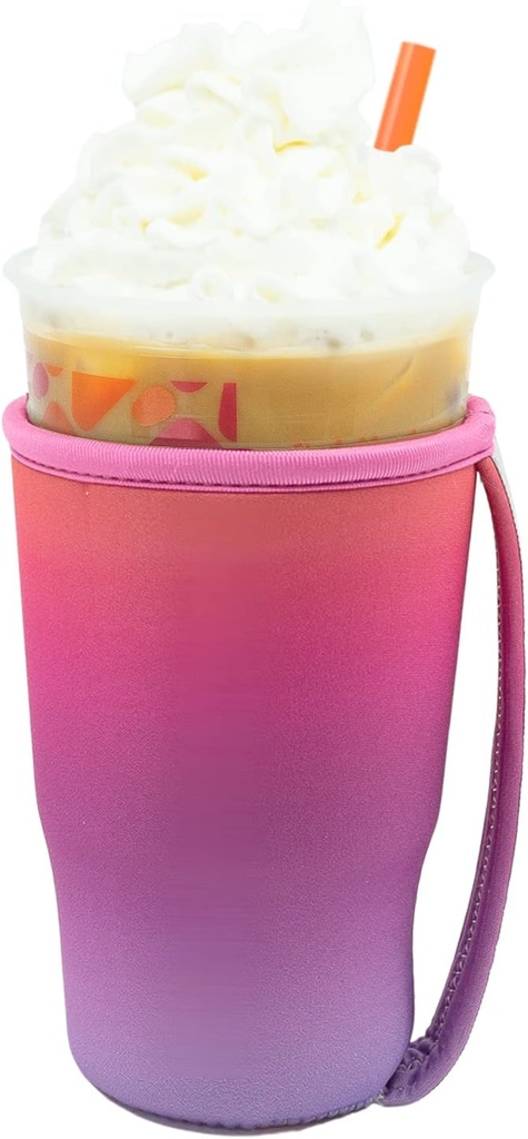 GoCuff Iced Coffee Sleeves Reusable Neoprene Insulator With Handle for Iced Coffee Cups, Cold Beverage Compatible For Soda, Latte, And Other Coffee Cups – Sunset Ombre (Large 32oz)
