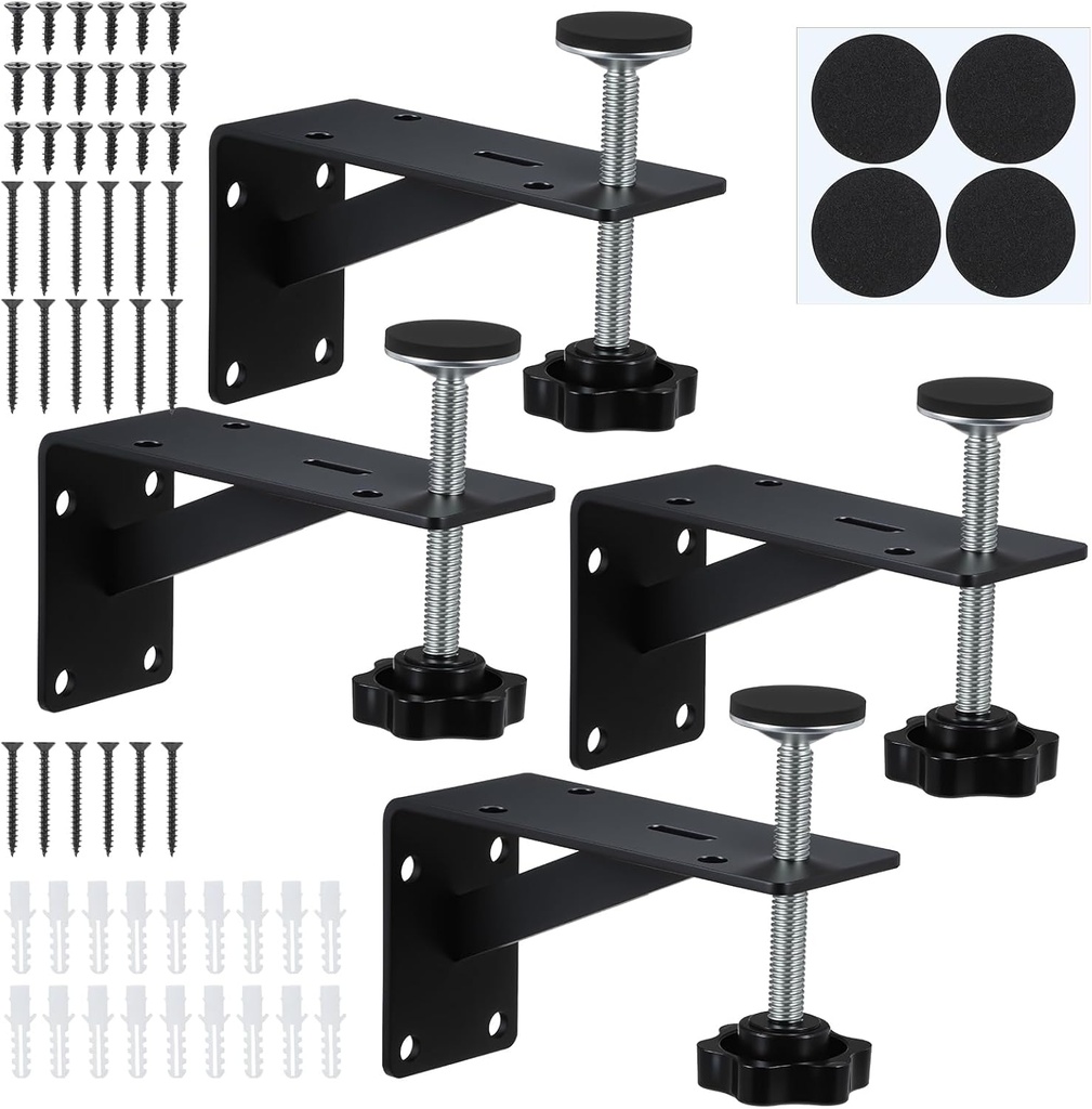 4 PCS Undermount Sink Support, Heavy Duty Under Mount Sink Brackets Repair Kit for Sagging Sinks, Adjustable Metal & Plastic Wall Mount, Fits Kitchen Cabinet (Black)