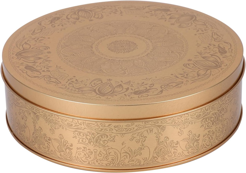 Amosfun Cookie Tin with Lid - 6.6 Inch Round Tinplate Treat Boxes Decorative Cake Pan Candy Snack Chocolate Patisseries Storage Container
