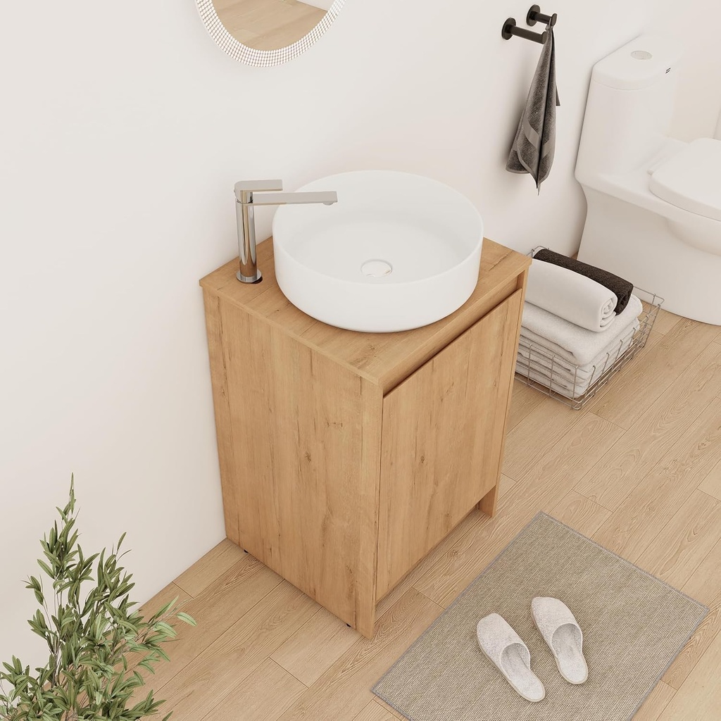 20 Inch Freestanding Bathroom Vanity with Sink, 20'' Modern Vanity Cabinet with Soft-Closed Door, Space Saving Design for Small Bathroom, Apartment, Powder Room, White Ceramic Basin