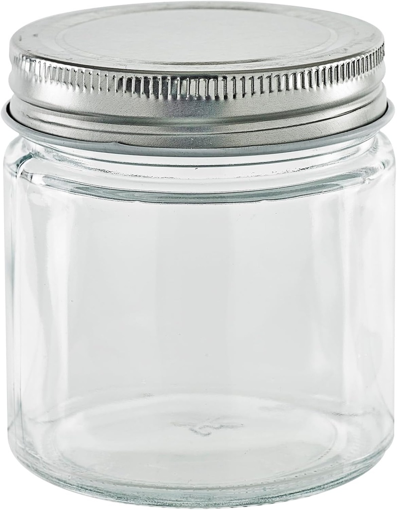 PacknWood Round Reusable Glass Jar | Recyclable Glass Jar with Aluminum Cap | Freezable Glass for Food Containers | Ideal for Jams, Sauces & Spices - 8.4oz D: 2.75in x W: 2.91in x H: 3.26in - 20 Pcs