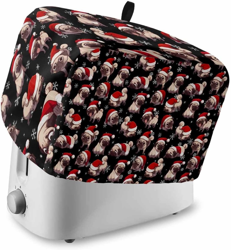 Black Christmas Dog 4 Slice Toaster Cover Winter Snowflake Cute Animal Xmas Small Appliance Cover Toaster Dustproof Fingerprint Protectors Machine Washable, Large Size Bread Machine Cover