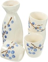 Japanese Style Glazed Sake Set with Plum Blossom Design Includes Sake Pot Cups for Tea Serving for Gatherings