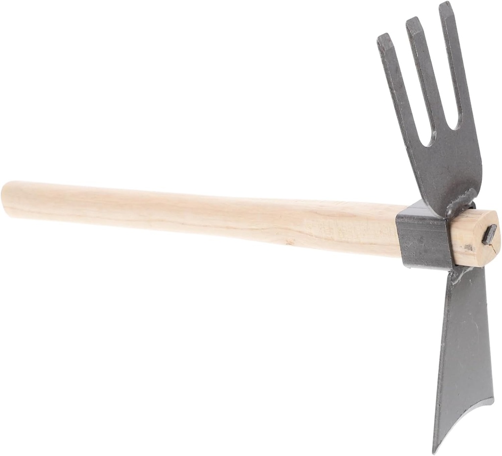 Kisangel Metal Garden Dual Hoe Practical Hand Hoe Rake for Vegetable Farming and Outdoor Gardening Sturdy Handle Efficient Weeding and Soil Loosening Tool