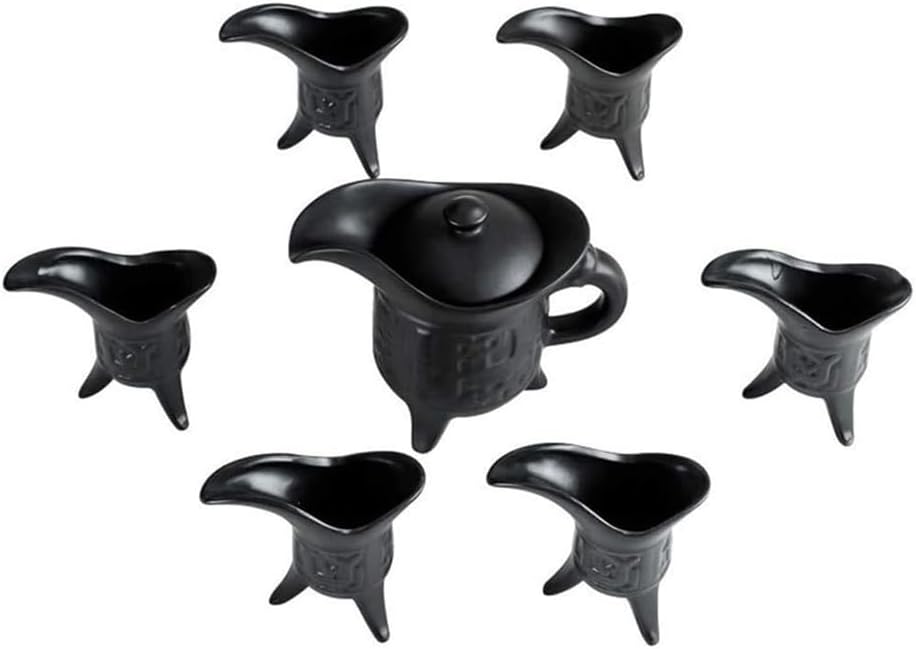 Ceramics Japanese Black Sake Set With Gift Box, 7 Pieces Traditional Japanese Sake Bottle Crafts Cup Set,Sake Pot and Sake Cup, Retro Crafts Wine Bottle Combination black