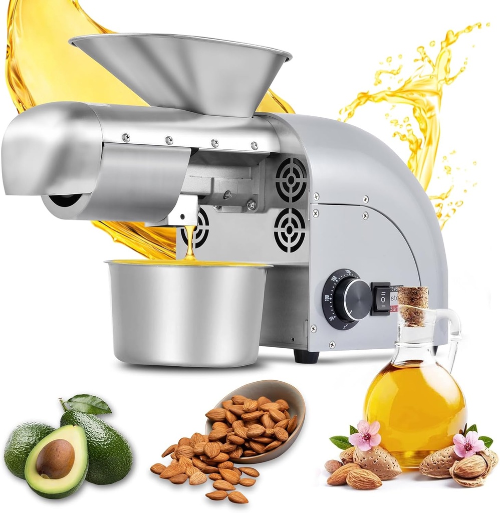 Oil Press Machine, 1250W Hot & Cold Press Oil Machine For Home Commercial, 32~572°F Electric Oils Extractor For Walnut Olive Kernel Sesame Coconuts Soybean Sunflower Seeds, 13-19LBS/H