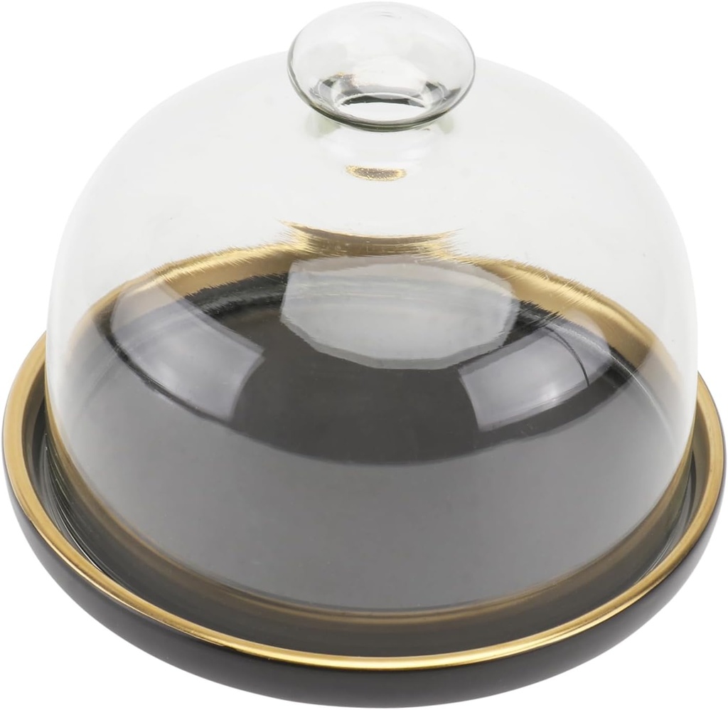 Transparent Glass Cover Cake Tray Set with Ceramic Plate Food Preservation Dome for Dust Protection Stylish Dessert Display for BBQ Picnic Birthday Parties and Gifts