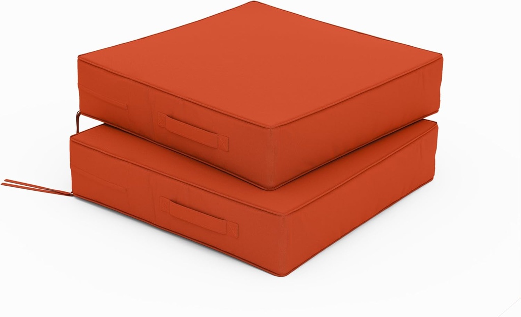 Patio Chair Cushions 19 X 19 X 4 Inch Waterproof Outdoor Seat Cushions for Patio Furniture, Outdoor Sofa Couch Pads with Ties & Handle, Set of 2, Orange