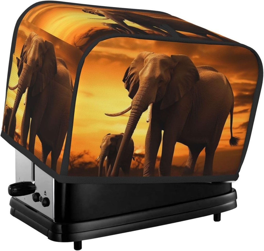 2 Slice Toaster Cover with Pocket Universal Size Toasters Dusts Covers Sunset Parent-Child Elephant Bread Machine Cover & Protection Bread Machine Protector Small Kitchen Appliance Covers
