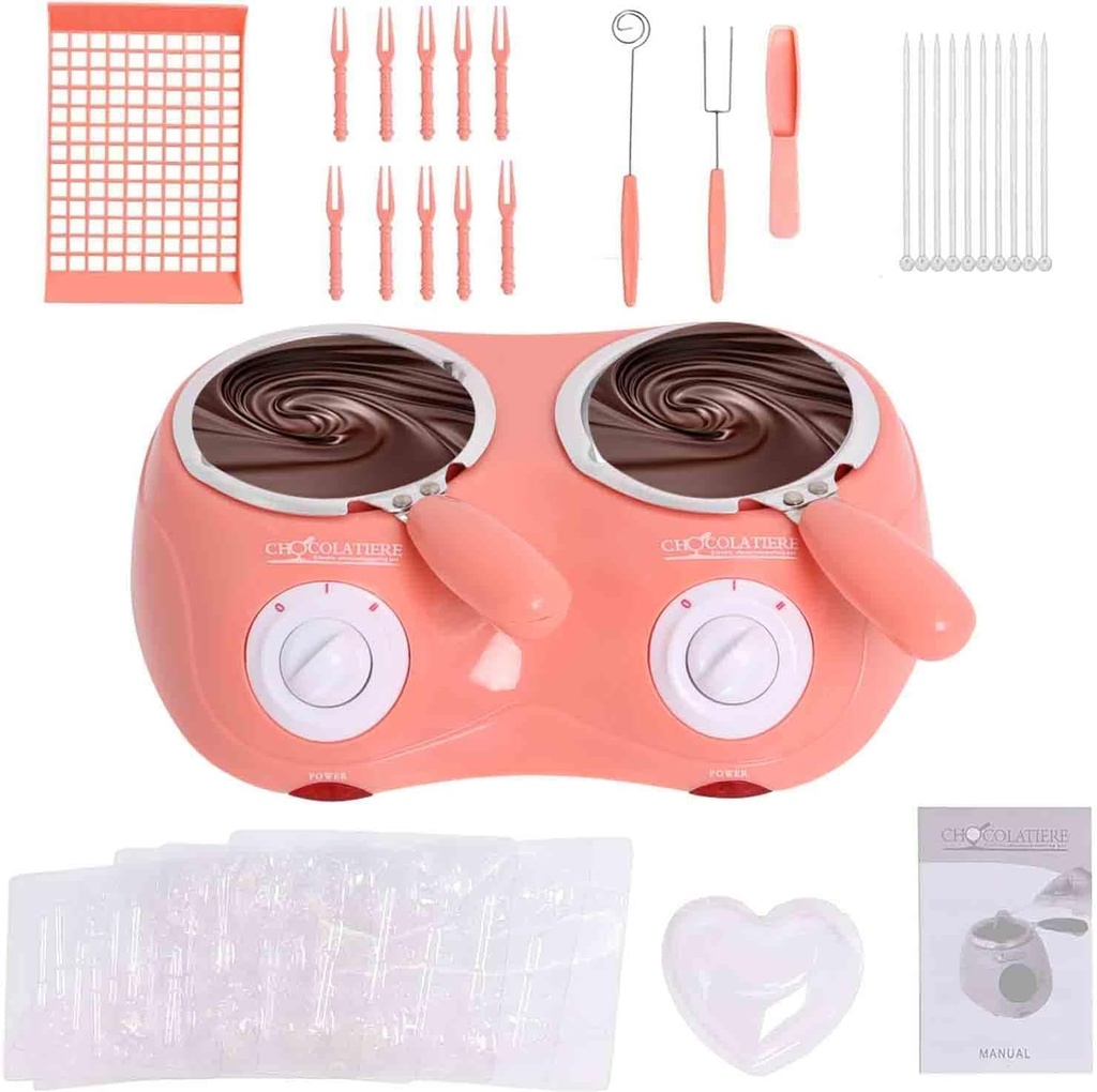 Candy Chocolate Melting Pot Electric Fondue Pot Set Double Chocolate Melting Pot Butter Cheese Melt Warmer Pink for Home Parties with Tool Chocolate Melting Pot Fondue Mini Fondue Candy Maker