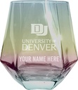 R and R Imports University of Denver Pioneers Customizable Stemless Diamond Wine Glass Engraved 10 oz Iridescent Officially Licensed Collegiate Product Single Unit