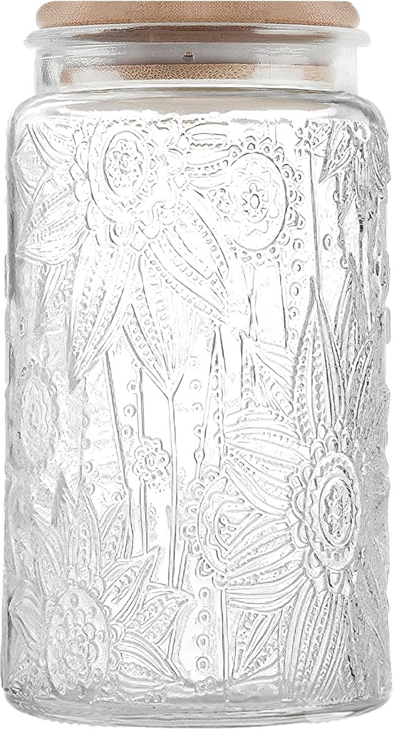 Glass Storage Jars with Airtight Bamboo Lid, 35 FL oz - Decorative Food Canisters for Kitchen Counter, Ideal for Sugar, Coffee, Tea, Candy, Cookies (35oz Large Sunflower)