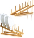 2 PCS Wooden Dish Rack Bamboo Plate Rack, Pot Lid Holder Display Shelf Dish Drying Rack Kitchen for Cup, Cutting Board, Bowl, Plate,Pot Lid