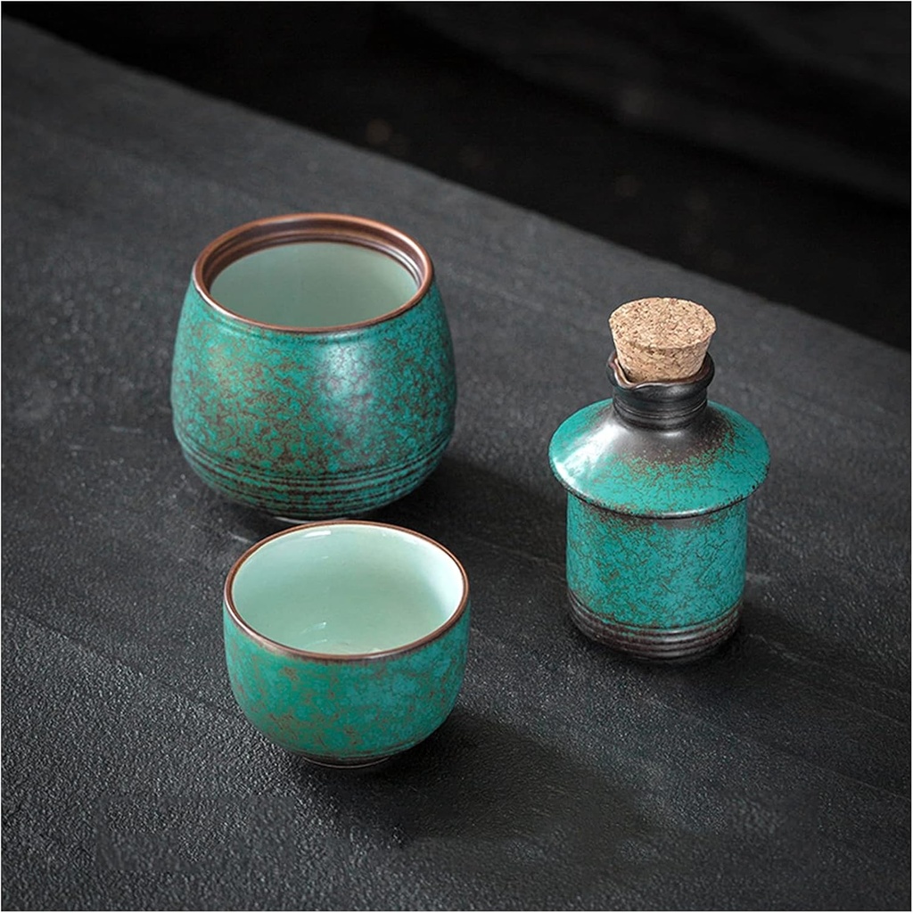 Ceramic Japanese Sake Set with Warmer, Sake Cups, Serving Carafe & Warmer Bowl,7pcs