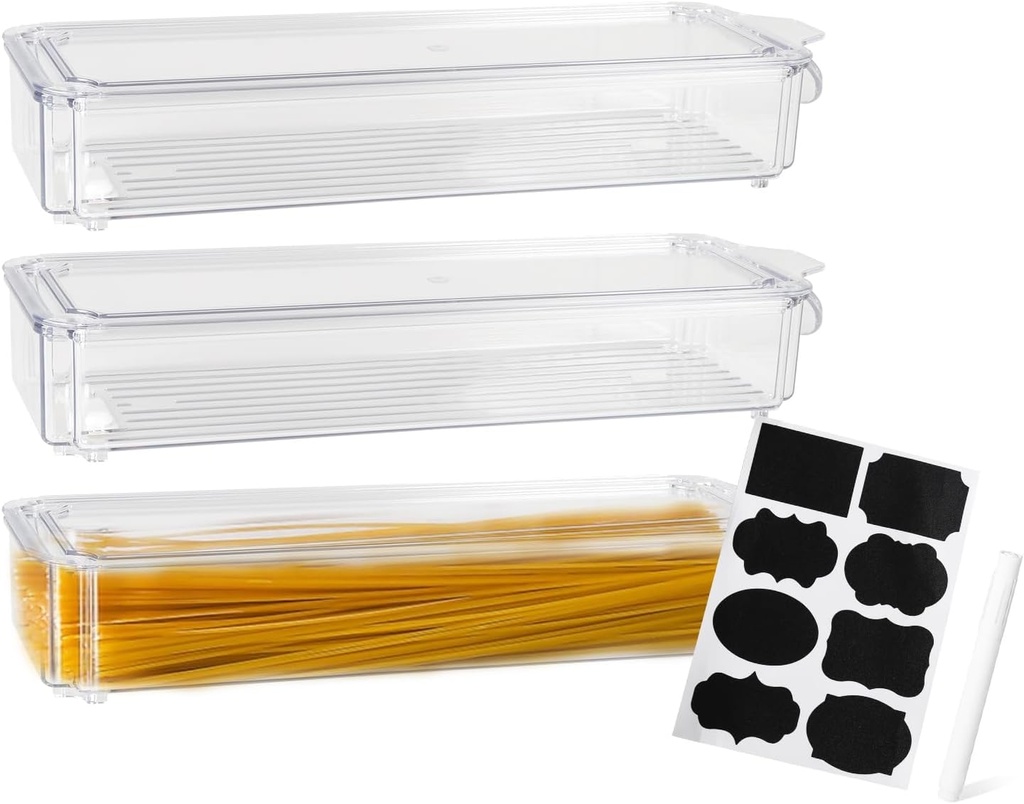 3 Pack Pasta Storage Container Plastic Spaghetti Food Storage Box, Airtight Spaghetti Noodle Holder Rectangular Chopstick Storages Box for Spaghettis, Pasta, Noodles, Eggs, Fruits Snacks