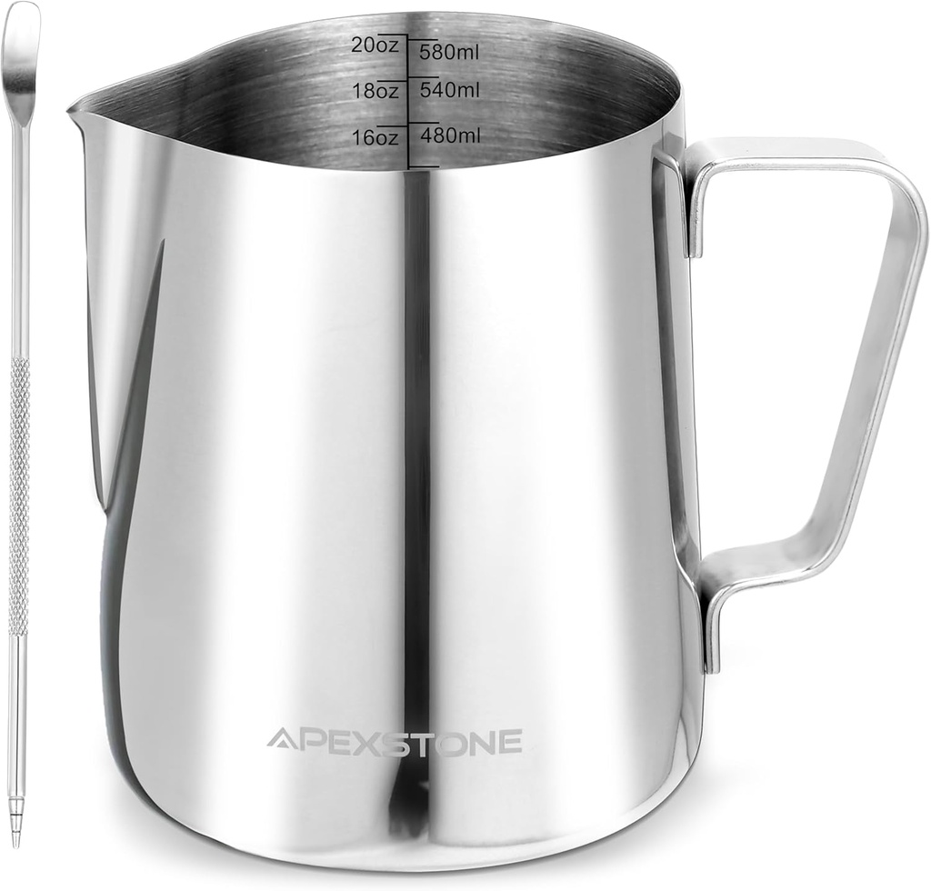 Apexstone Espresso Milk Frothing Pitcher 20 oz, Espresso Steaming Pitcher 20 oz, Coffee Milk Frothing Cup, Coffee Steaming Pitcher 20 oz/600 ml