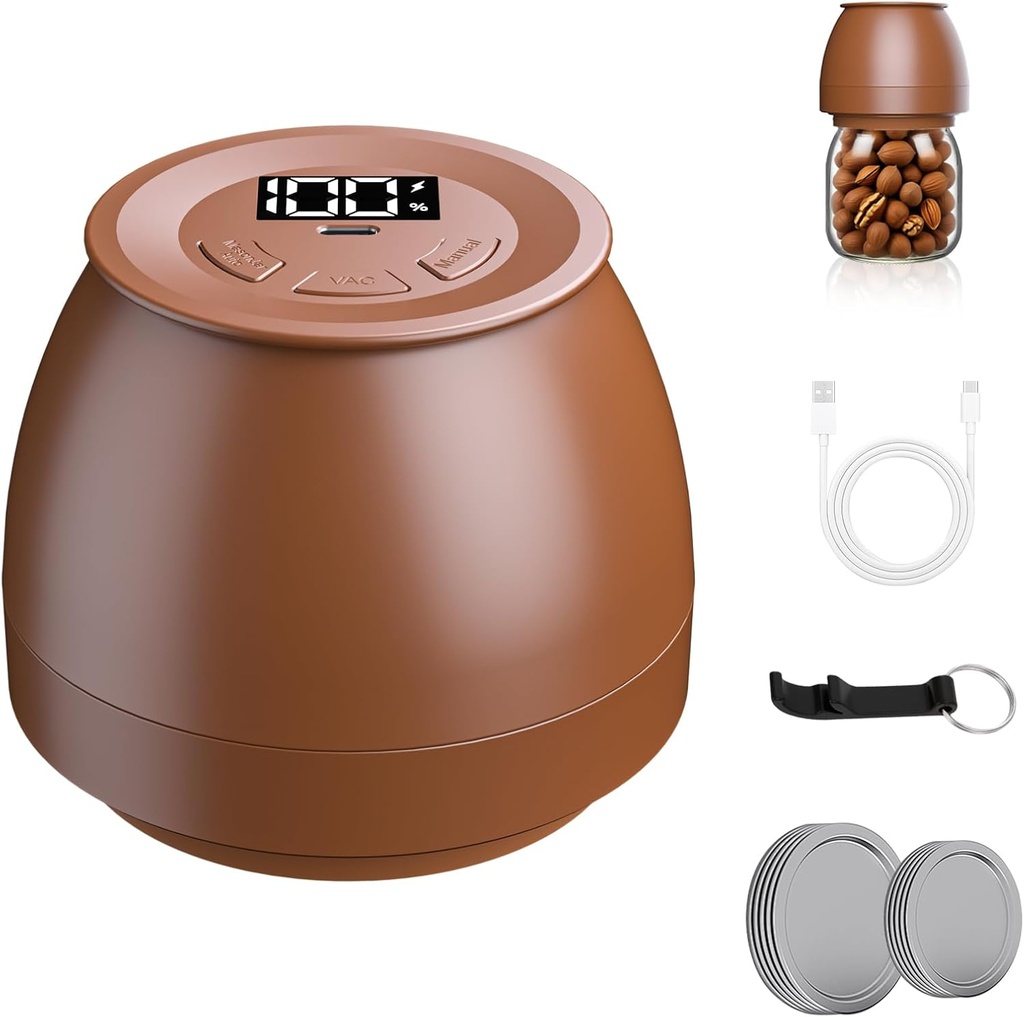 FUTUREZEN Electric Mason Jar Vacuum Sealer for Regular & Wide Mouth Canning Jars, Automatic Sealing Machine Kit for Food Storage & Fermentation, Mouth Mason Jar Lids, Bottle Opener, Type-C Cable