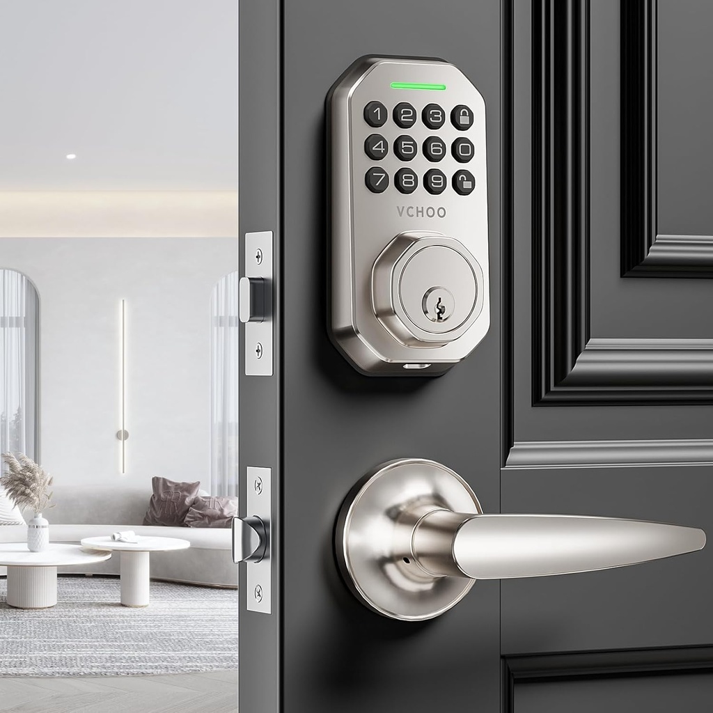 Keyless Entry Door Lock with Handle Set, Keypad Door Locks with Lever Handle, Auto-Lock&Anti-peeping Password Smart Deadbolt Lock for Home Apartment Office Security Front Door Locks Satin Nickel
