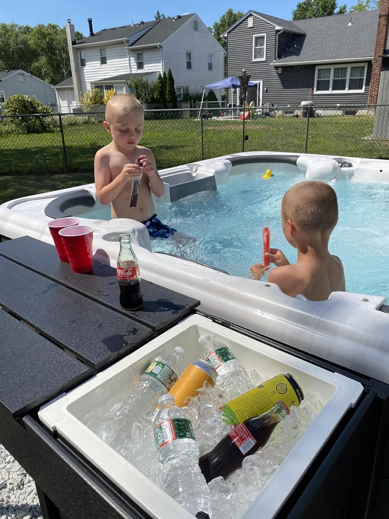 Patio Bar Table- Hot tub Side Tabel with Ice Cooler/Towel Warmer, Phone and Tablet Stand with Rustproof Extruded Aluminum Frame and Marine Grade Polimer Top 10 yr Warrantee