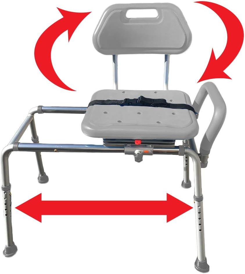 Gateway Premium Sliding Bath Transfer Bench with Swivel Seat-Padded (Gray)