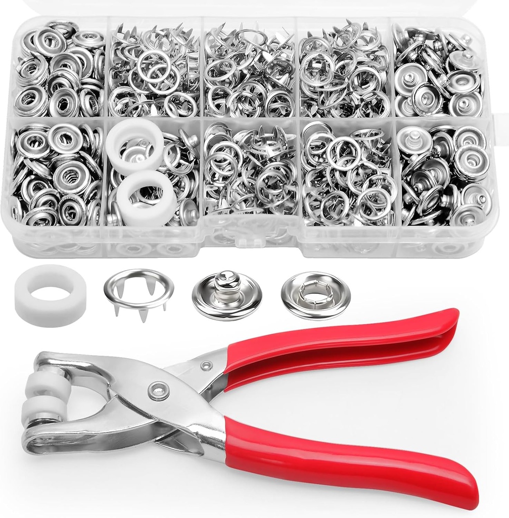 Vintrex 200Set Metal Snap Button Kit - Silver Hollow Snaps for Fabric with Fastener Pliers, 9.5mm Sewing Button Snaps for DIY Crafts, Clothing & Sewing Projects(803Pcs)