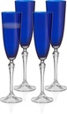 Barski Champagne Flute Glasses - Set of 4 - Blue Colored Cup with Clear Stem - Each Glass is 7 oz., for Prosecco, Sparkling Wine, Mimosas, Cocktails, Weddings Anniversaries - Made in Europe