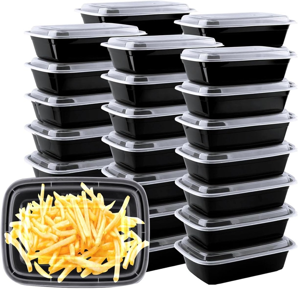 Meal Prep Containers, 150 Pack 12oz Disposable Take Out Food Storage Containers with Leakproof Lids, Reusable Plastic To Go Lunch Boxes, BPA Free, Microwave/Dishwasher/Freezer Safe