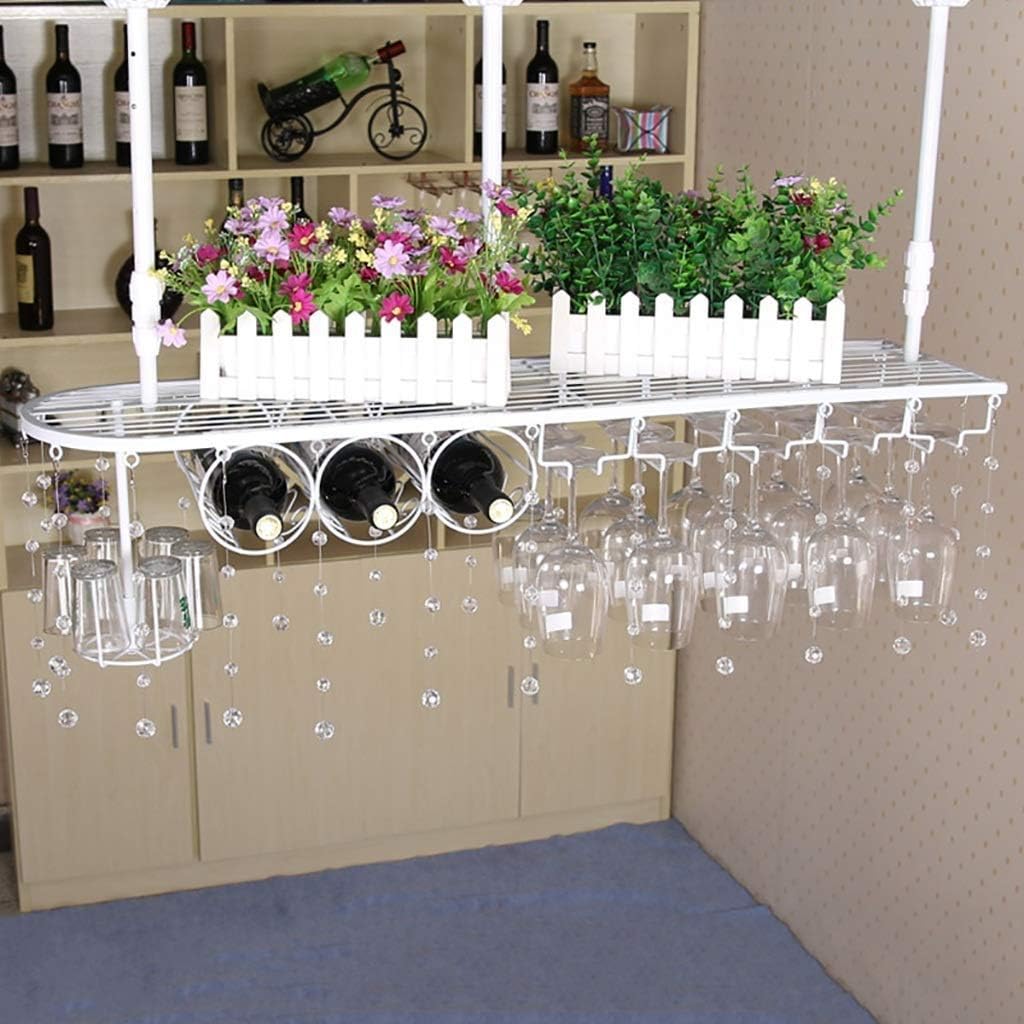 Glass Kitchen Wine Rack Hanging Goblet Wrought Iron Multi-Layer Storage Rack Upside Down White Wine Rack for Wine Cellar Bar Wine Show White 60 * 25cm