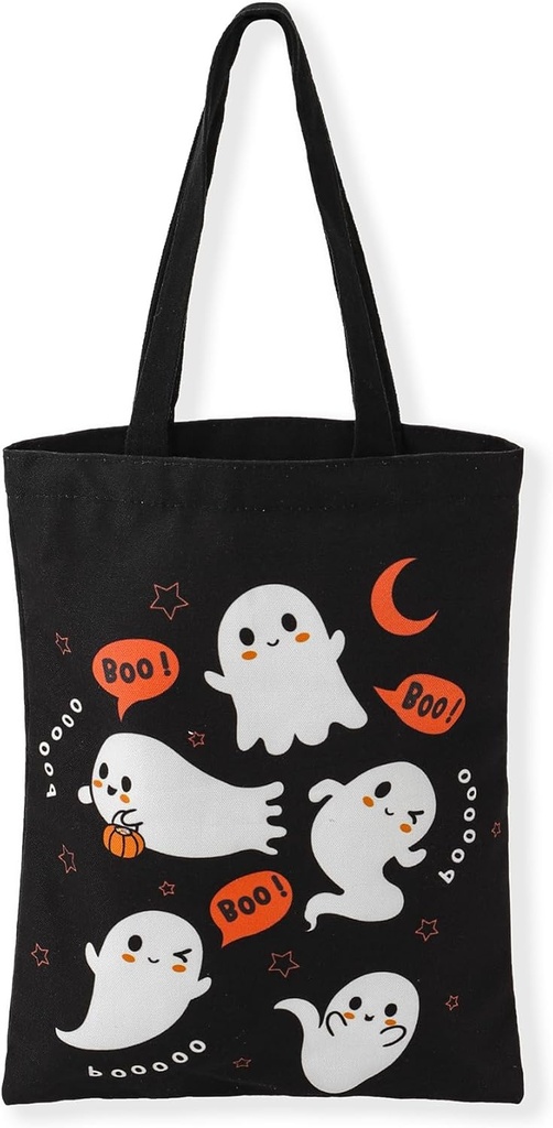 ATFUNSHOP Trick or Treat Bag - Reusable 15.7'' Large Canvas Tote & Grocery Bag for Kids