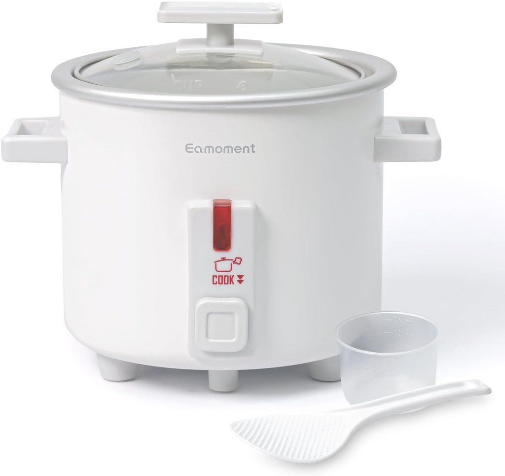 Small Rice Cooker White 1.5 Quart Mini Non-Stick Coated Insert Food Steamer and Dishwasher-Safe Glass Lid and Pot, White