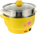 Multifunctional Electric Steam Pot with Lid 20cm Stainless Steel Double Layer Steamer for Home Cooking and Office Use Random Pattern Design