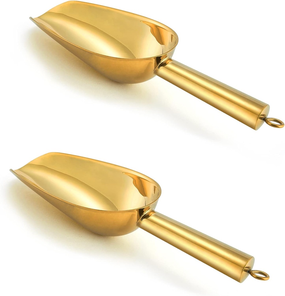 P&P CHEF Mini Scoop Set of 2, Stainless Steel Small Candy Sweet Ice Cube Scoops for Home Bar Buffet Wedding Canisters, Easy Clean & Sturdy, (Gold, 3 Oz)