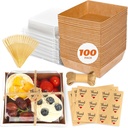 100Pcs Small Charcuterie Boxes with Clear Lids - Paper Mini Charcuterie Boxes To Go, Disposable Food Container with Lid, Dessert Boxes for Sandwich, Cookie, Sushi, Cake Slice, and Strawberries
