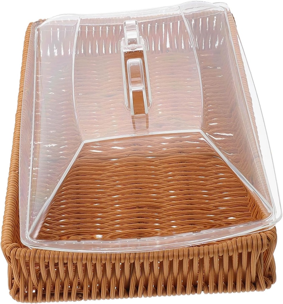 Cabilock Acrylic Cover Snack Storage Box Rattan Organizer Bin for Fruits Snacks Bread