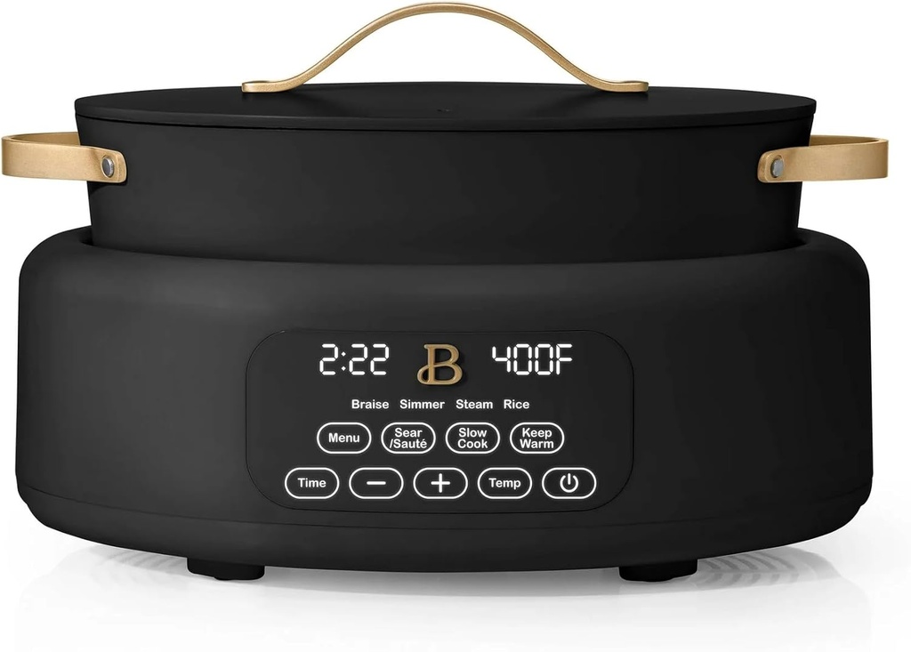 Beautiful™ 10-in-1 Electric Multi-Cooker, 6 Quart – Black, by Drew Barrymore, Slow Cook, Sauté, Steam, Rice, Pressure Cook, Sear, Warm & More, Programmable Digital Display, Dishwasher-Safe Pot
