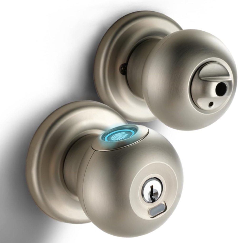 Smart Door Lock, Fingerprint Door Knob with Lock, Autolock Biometric Door Lock, Keyless Thumbprint Entry Door Lock for Bedrooms, Hotels, Apartments, Offices and Garages
