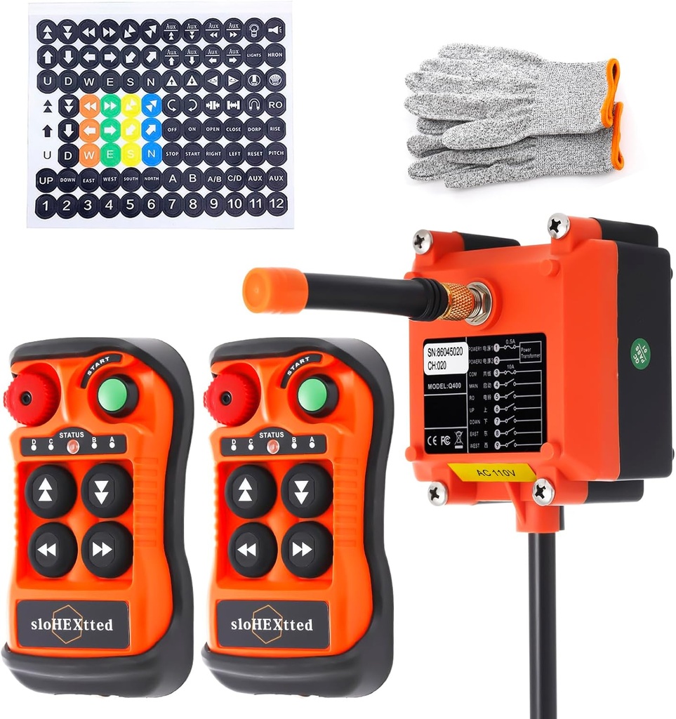 4 Button Channel Industrial Wireless Overhead Crane Remote Control Kit 12V 24V Radio 2 Transmitters and Receiver for Electric Chain Hoist Lift Winch Crane Remote Controller