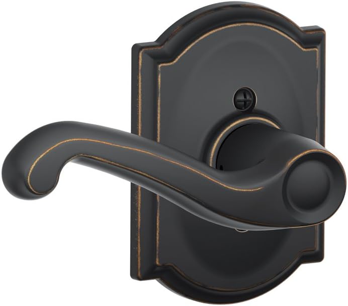 SCHLAGE Left Handed Lever with Camelot Trim Non-Turning Lock, Aged Bronze (F170 FLA 716 CAM LH)