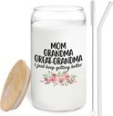 Great Grandma GiftsBaby Announcement Glass Cup with Lids and Straws 14oz, Pregnancy Announcement for Great Grandma, Glass Coffee Tumbler Drinking Jars with Cleaning Brush
