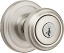 Kwikset Cameron Entry Door Knob with Lock and Key, Secure Keyed Handle Exterior, Front Entrance and Bedroom, Satin Nickel, Pick Resistant SmartKey Rekey Security and Microban