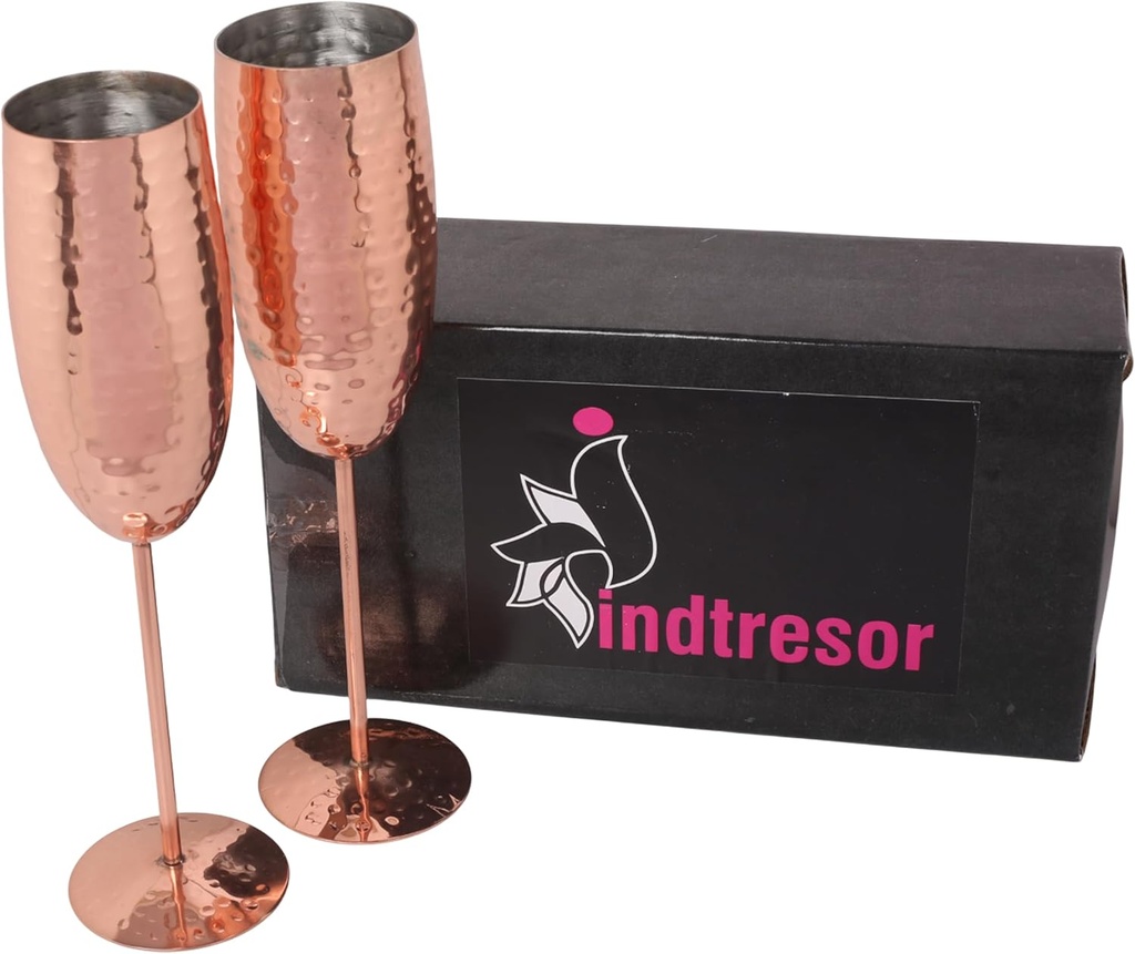 Stainless Steel Hammered Luxurious Look Champagne Variety Drinks Quencher Durable Unbreakable Chalices Goblets Lacquered Copper Finish Anti Tarnish 6.7 OZ. Set of 2.