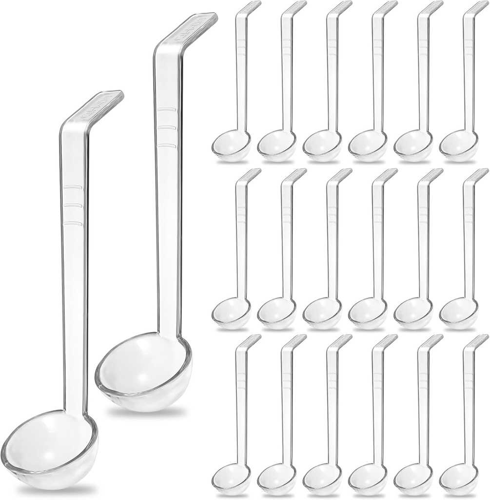 20 PCS 1 oz Plastic Soup Ladle with 7 Inches Long Handle, Mini Ladle Spoon for Serving Salad Dressings Punch Bowl Sauces and Toppings（Transparent）